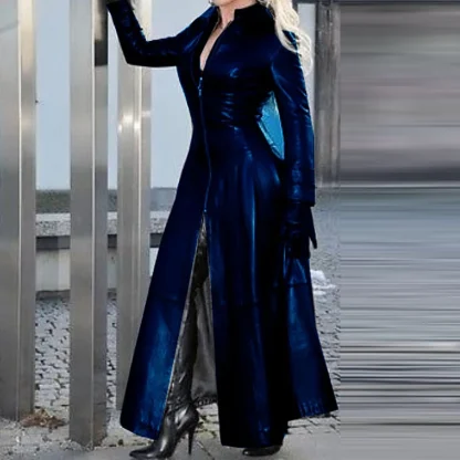 Stylish Chic Zipper Leather-Like Long Dress - Image 3