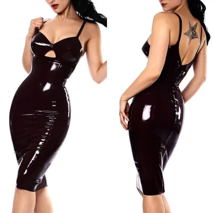 Shiny Leather-Inspired Hollow Out Dress - Image 2