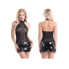 Leatherette Halter Dress Net with Chains - Image 2