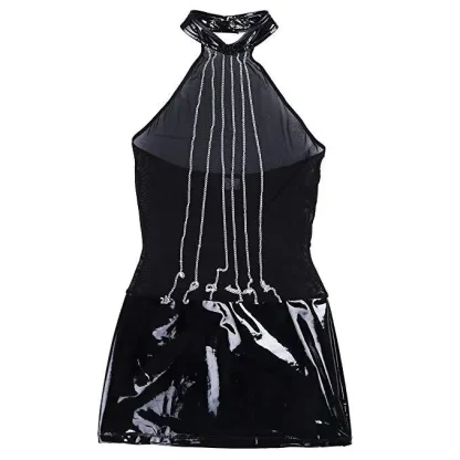 Leatherette Halter Dress Net with Chains - Image 6