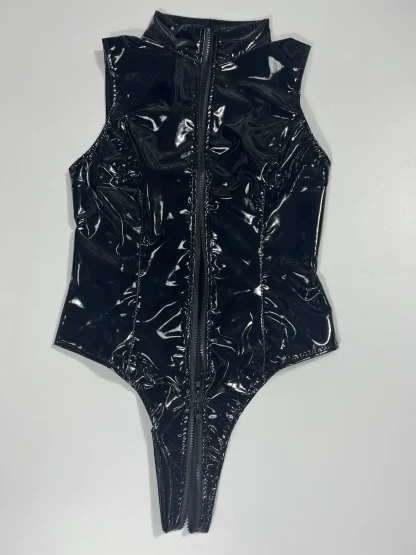 Erotic Open Crotch Imitation Leather Bodysuit - Image 6