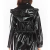 Hooded Faux Leather Trench Coat - Image 2