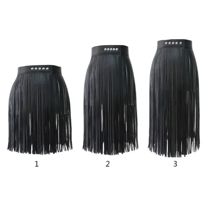 Snap Button PU Leather Tassels Skirt - Image 2
