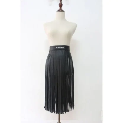 Snap Button PU Leather Tassels Skirt - Image 5