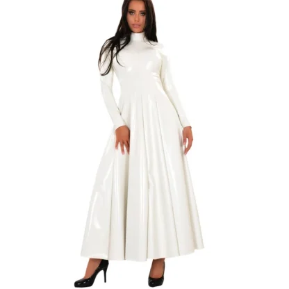 Turtleneck Faux Leather Flared Hem Maxi Dress - Image 5