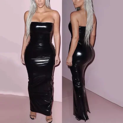 Tube Top PU Leather Bodycon Dress - Image 3