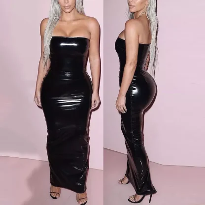 Tube Top PU Leather Bodycon Dress - Image 5
