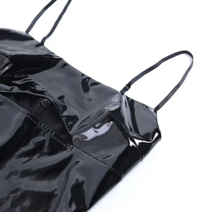 Metallic Chic Spaghetti Strap PU Leather Dress - Image 5