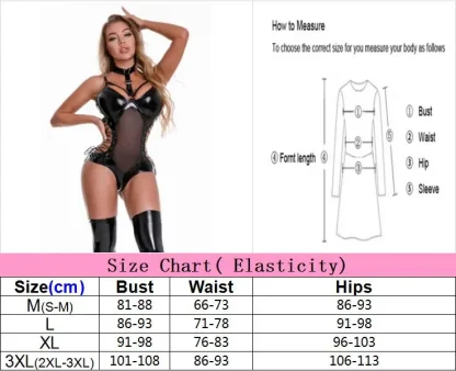 Sexy Lace Spaghetti Strap Leatherette Bodysuit - Image 6
