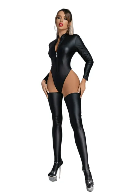Fetish Faux Leather Matte Bodysuit - Image 5