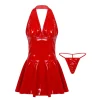 Pleated A-Line Leather-Like Party Dress - Image 2