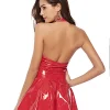 Pleated A-Line Leather-Like Party Dress - Image 4